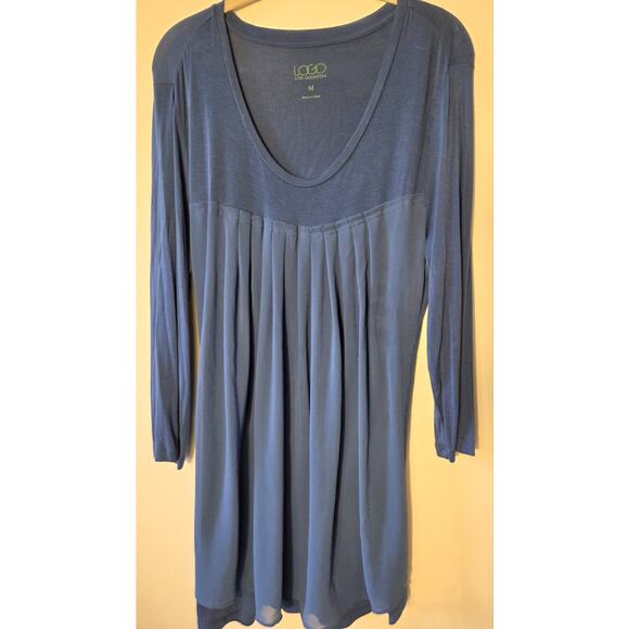 LOGO by Lori Goldstein Pocket Knit Top Sz M Medium Deep Teal Blue Long Sleeves - Picture 1 of 9
